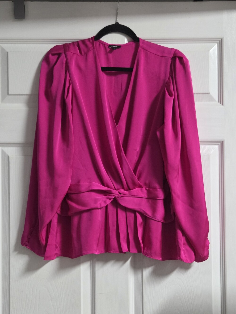 Express Fuchsia Wrap Blouse with Front Knot Detail - Size XL
